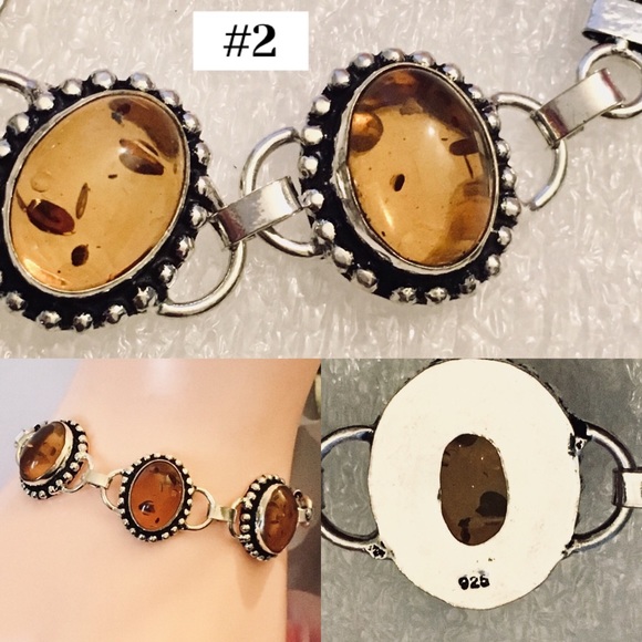 Amber Gemstone Vintage Handmade Stamped Bracelet - Picture 6 of 7